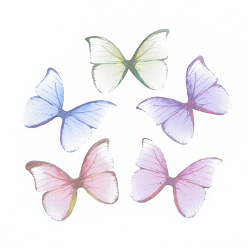 Two Tone Polyester Fabric Wings Crafts Decoration, for DIY Jewelry Crafts Earring Necklace Hair Clip Decoration, Butterfly, Mixed Color, 37x46mm