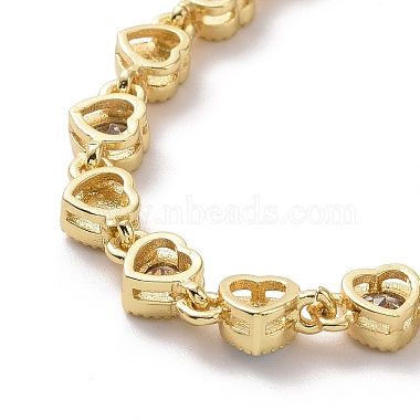 Enamel Evil Eye & Cubic Zirconia Heart Link Chain Bracelet(BJEW-H555-01B)-3