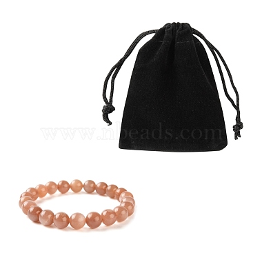 Natural Sunstone Round Beads Stretch Bracelet for Men Women(BJEW-LS0001-07A)-5