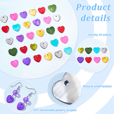 AHADERMAKER 80Pcs 8 Colors Spray Painted Freshwater Shell Heart Charms(SHEL-GA0001-09)-4