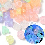 Luminous Transparent Acrylic European Beads, Large Hole Beads, Letter, with Glitter Powder, Glow in the Dark, Mixed Color, 20.5~21x6~21x13mm, Hole: 6mm(OACR-D038-01)