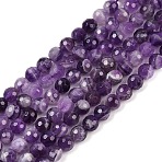 Faceted Round Natural Chevron Amethyst Bead Strands, 6mm, Hole: 1mm, about 68pcs/strand, 15.3 inch(G-L437-22-6mm)