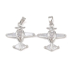 Brass Micro Pave Clear Cubic Zirconia Pendants, Airplane Charms, Platinum, 19.5x19x3.5mm, Hole: 5x2.5mm(KK-G549-18A-P)