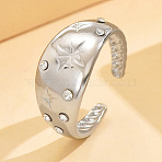304 Stainless Steel Crystal Rhinestone Cuff Open Rings, Star, Stainless Steel Color, 17mm(WG21D81-03)