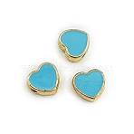 Light Gold Plated Alloy Enamel Beads, Heart, Deep Sky Blue, 7.5x8x3.5mm, Hole: 1.6mm(ENAM-WH0001-25E)