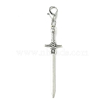 Alloy Sword Big Pendant Decoration, Lobster Claw Clasps Charms for Bag Ornaments, Antique Silver, 62mm(HJEW-JM02179)
