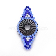 MIYUKI & TOHO Handmade Japanese Seed Beads Links, Loom Pattern, Rhombus, Royal Blue, 31~32x15~15.7x1.7~2.1mm, Hole: 1.4~1.8mm(SEED-E004-G02)
