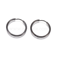 304 Stainless Steel Huggie Hoop Earrings, Hypoallergenic Earrings, with 316 Surgical Stainless Steel Pin, Electrophoresis Black, 12 Gauge, 25x2mm, Pin: 1mm, Inner Diameter: 20mm(EJEW-F111A-25mm-B)