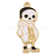 Halloween Alloy Enamel Pendants, Golden, Skeleton Charm, White, 31.5x13x1.5mm, Hole: 1.9mm(ENAM-H045-01G-01)