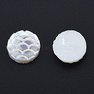 ABS Plastic Imitation Pearl Cabochons, AB Color Plated, Flat Round with Fish Scale Pattern, Creamy White, 8x2mm(KY-N015-21B)