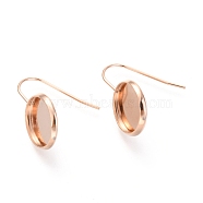 304 Stainless Steel Earring Hooks, Flat Round, Rose Gold, Tray: 14mm, 24.5~25x16mm,  21 Gauge, Pin: 0.7mm(STAS-F227-22C-RG)