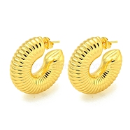 304 Stainless Steel Earrings, Half Round, Real 18K Gold Plated, 30x10.5mm(EJEW-R161-09A-G)