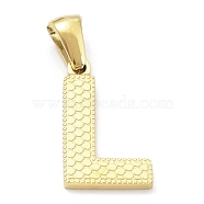 Ion Plating(IP) 316L Surgical Stainless Steel Pendants, Real 18K Gold Plated, Letter Charm, Textured, Letter L, 17x10.5x1.6mm, Hole: 3.5mm(STAS-Q247-01G-12)