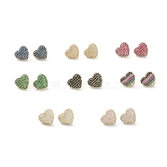 Heart Brass Cubic Zirconia Ear Studs for Women Men, Lead Free & Cadmium Free, Real 18K Gold Plated, Long-Lasting Plated, Mixed Color, 11x12x4mm, Pin: 0.8mm(EJEW-K245-01G)