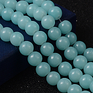 Pale Turquoise Color Spray Painted Round Imitation Jade Glass Beads Strands, 8mm, Hole: 1.3~1.6mm, about 100pcs/strand, 31.4 inch(X-DGLA-S076-8mm-19)
