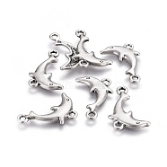 Tibetan Style Alloy Links connectors, Ocean Theme, Lead Free & Nickel Free & Cadmium Free, Dolphin, Thailand Sterling Silver Plated, 18x15x2mm, Hole: 1.6mm(TIBE-A008-005TAS-NR)