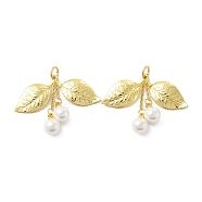 5Pcs Rack Plating Brass Pendants, Long-Lasting Plated, with Imitation Pearl Acrylic Beads, Leaf with Fruits, Real 18K Gold Plated, 25x32x3mm, Hole: 3mm, Jump Ring: 5x0.8mm, 3.5mm Inner Diameter(KK-SZ0006-17)
