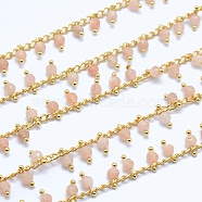 Natural Sunstone Handmade Beaded Chains, Soldered, Lead Free & Cadmium Free, with Brass Findings, Real 18K Gold Plated, Long-Lasting Plated, Faceted Round, 6~7x2~3mm(CHC-P003-11R)