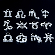 12Pcs 12 Style Alloy Rhinestone Pendants, 12 Constellation Charms, Silver, 12mm, 1Pc/style(FIND-SZC0010-502)