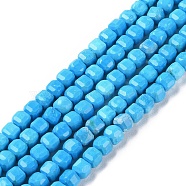 Natural Howlite Beads Strands, Dyed, Faceted Cube, Deep Sky Blue, 5x5x5mm, Hole: 0.8mm, about 78pcs/strand, 15.20~15.35 inch(38.6~39cm)(G-G001-A01-01)