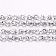 304 Stainless Steel Cable Chains, with Spool, Flat Oval, for Jewelry Making, Soldered, Stainless Steel Color, 2x1.5x0.4mm, about 65.61 Feet(20m)/roll(CHS-H017-01P-20M)