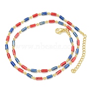 Brass Enamel Column Link Chain Necklaces, Real 18K Gold Plated, Lead Free & Cadmium Free & Nickel Free, Long-Lasting Plated, Colorful, 17.64~17.87 inch(44.8~45.4cm)(NJEW-H039-02B-01G)