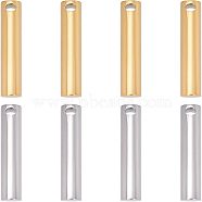 Unicraftale 8Pcs 2 Colors Ion Plating(IP) 304 Stainless Steel Charms, Column, Golden & Stainless Steel Color, 40x6mm, Hole: 3mm, 4pcs/colors(STAS-UN0037-16)