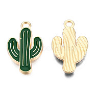 Light Gold Plated Alloy Pendants, with Enamel, Cactus, Green, 21x12.5x1.5mm, Hole: 1.8mm(X-ENAM-T009-12A)