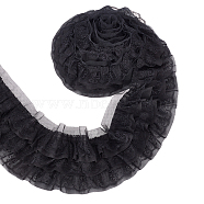 BENECREAT 3-Layer Pleated Chiffon Flower Lace Trim, Polyester Ribbon for Jewelry Making, Garment Accessories, Black, 5-1/8 inch(130mm), about 2.73 Yards(2.5m)/Box(OCOR-BC0002-04B)
