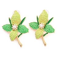 Saint Patrick's Day Theme Zinc Alloy Dangle Stud Earrings, Flower, Green Yellow, 44x30.5mm(EJEW-Z030-01A-LG)