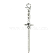 Alloy Sword Big Pendant Decoration, Lobster Claw Clasps Charms for Bag Ornaments, Antique Silver, 62mm(HJEW-JM02179)