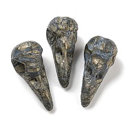 Natural Pyrite Pendants, Bird Head Skull Charms, 47~49x20~22x20~22mm, Hole: 2~2.5mm(G-M417-06H)