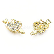 Rack Plating Alloy Charms, with Crystal Rhinestone, Cadmium Free & Nickel Free & Lead Free, Heart with Arrow, Light Gold, 10.5x14x2mm, Hole: 1.5mm(PALLOY-N155-187)