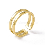 Ion Plating(IP) 304 Stainless Steel Double Line Open Cuff Ring for Women, Golden, US Size 6 1/2(16.9mm)(RJEW-E053-04G)