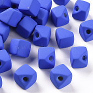 Acrylic Beads, Rubberized Style, Half Drilled, Gap Cube, Royal Blue, 13.5x13.5x13.5mm, Hole: 3.5mm(OACR-S039-04-86)