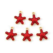 Alloy Enamel Pendants, Starfish Shape, Light Gold, Red, 16x13.5x2.5mm, Hole: 1.6mm(ENAM-S121-145A)