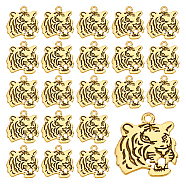 PandaHall Elite Alloy Pendant, Tiger, Antique Golden, 26.5x24x1.9mm, Hole: 2mm, 50pcs/box(FIND-PH0017-75AG)