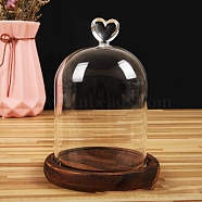 Heart Shaped Top Clear Glass Dome Cover, Decorative Display Case, Cloche Bell Jar Terrarium with Wood Base, Coconut Brown, 90x140mm(BOTT-PW0003-001B-B02)