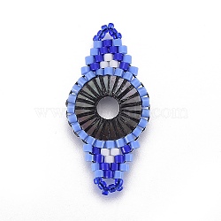 MIYUKI & TOHO Handmade Japanese Seed Beads Links, Loom Pattern, Rhombus, Royal Blue, 31~32x15~15.7x1.7~2.1mm, Hole: 1.4~1.8mm(SEED-E004-G02)