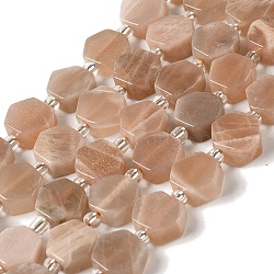 Natural Sunstone Beads Strands, Hexagon, with Seed Beads, 8.5~9x8.5~10x4~5mm, Hole: 1mm, about 17~18pcs/strand, 7.48''(19cm)(G-P534-A09-01)