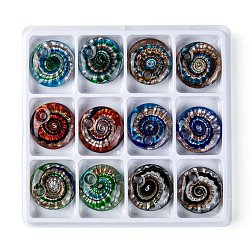 Handmade Silver Foil Lampwork Pendants, with Gold Sand, Flat Round, Mixed Color, 45x10mm, Hole: 5mm, 12pcs/box(FOIL-S116-1-B)