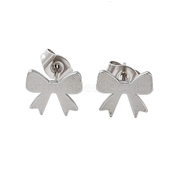 Non-Tarnish Plating 304 Stainless Steel Stud Earrings for Women, Bowknot, Stainless Steel Color, 8.5x9.5mm(EJEW-S233-01P-01)