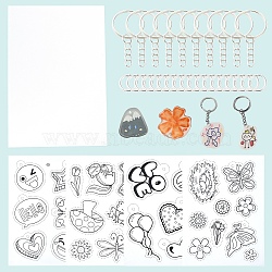 DIY Plastic Heat Shrink Film Paper & Iron Keychain Kits, Mixed Color, 25~290x2mm(DIY-YW0009-30)