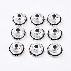 Tibetan Style Alloy Bead Caps, Apetalous, Antique Silver, Lead Free & Cadmium Free & Nickel Free, 8x4mm, Hole: 2mm, Inner diameter: 5mm(K090A042)