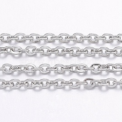 304 Stainless Steel Cable Chains, with Spool, Flat Oval, for Jewelry Making, Soldered, Stainless Steel Color, 2x1.5x0.4mm, about 65.61 Feet(20m)/roll(CHS-H017-01P-20M)