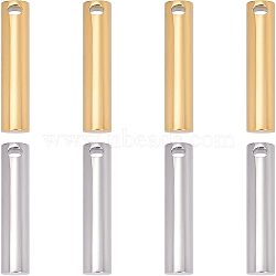 Unicraftale 8Pcs 2 Colors Ion Plating(IP) 304 Stainless Steel Charms, Column, Golden & Stainless Steel Color, 40x6mm, Hole: 3mm, 4pcs/colors(STAS-UN0037-16)