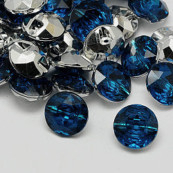 Taiwan Acrylic Rhinestone Buttons, Faceted, 1-Hole, Flat Round, Marine Blue, 11.5x6mm, Hole: 1mm(BUTT-F020-11.5mm-17)