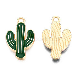 Light Gold Plated Alloy Pendants, with Enamel, Cactus, Green, 21x12.5x1.5mm, Hole: 1.8mm(X-ENAM-T009-12A)