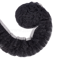 3-Layer Pleated Chiffon Flower Lace Trim, Polyester Ribbon for Jewelry Making, Garment Accessories, Black, 5-1/8 inch(130mm), about 2.73 Yards(2.5m)/Box(OCOR-BC0002-04B)