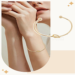 1Pc Stainless Steel Cuff Bangles, Torque Bangles for Women, Knot, Golden, 3/8 inch(1.1cm), Inner Diameter: 1-3/4x2-1/2 inch(4.5x6.4cm)(BJEW-LP0002-22)